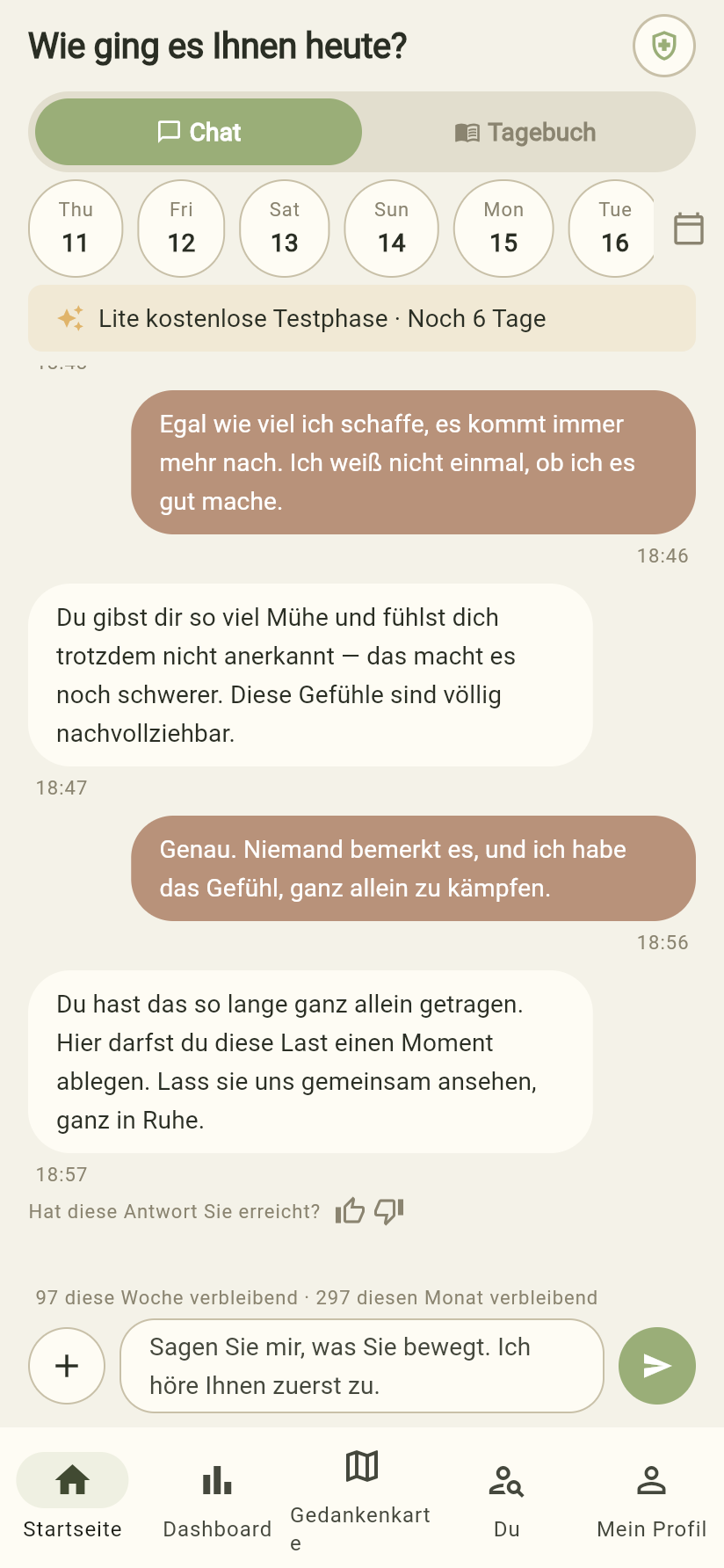 Dear Me tatsächlicher App-Chat-Bildschirm-Screenshot