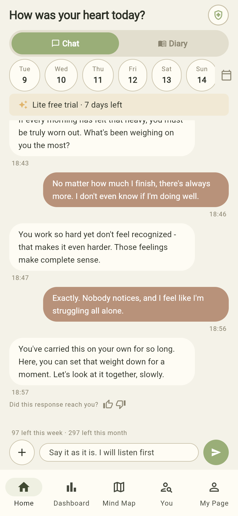 Dear Me actual app chat screen screenshot