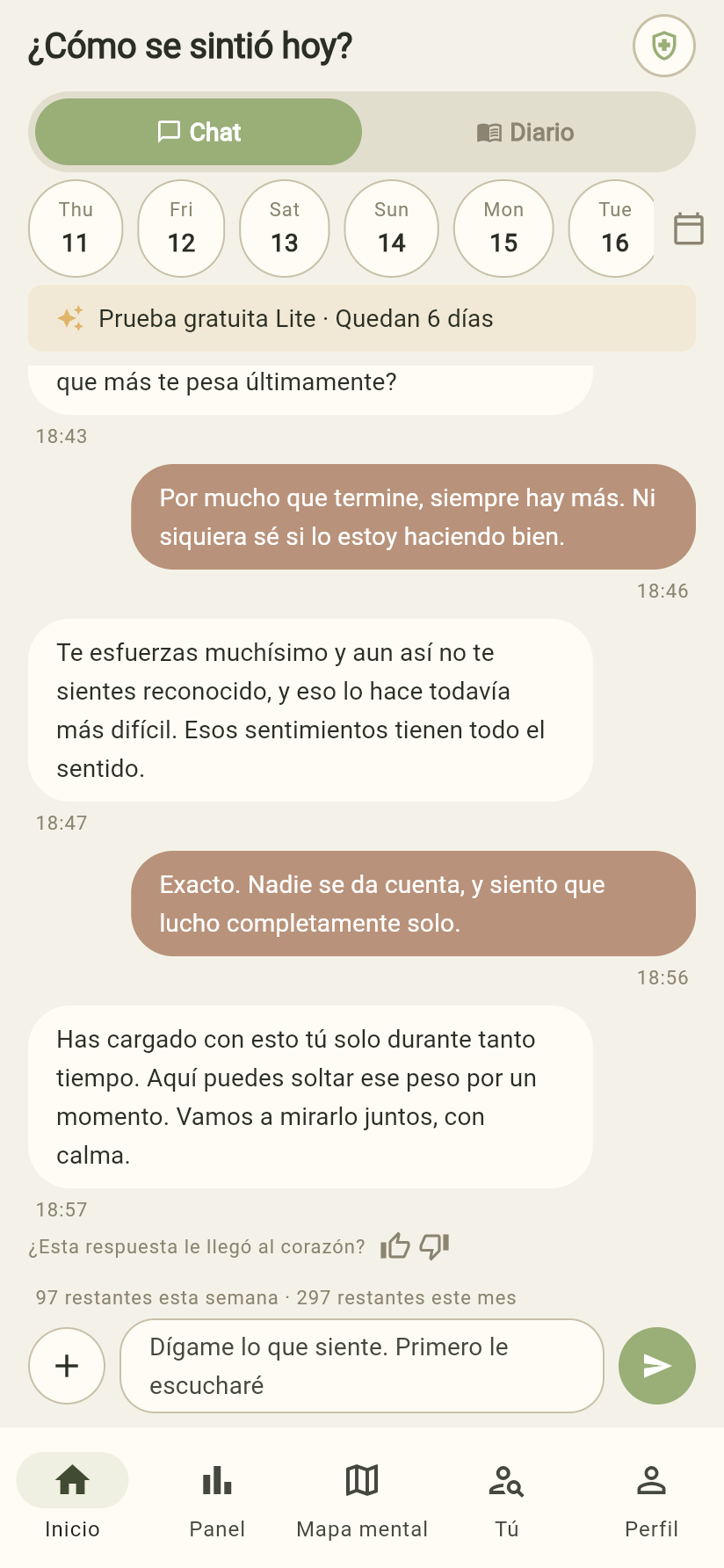 Captura de pantalla del chat real de la aplicacion Dear Me